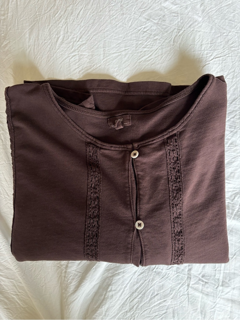 Aerie Brown Button-Front Shirt with Lace Trim